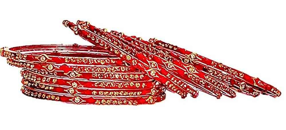 T4 Jewels (Large Size) Red, Maroon & Green Color Glass Bangles (Pack Of 12)-DUK Large Size Bangles T4 Jewels