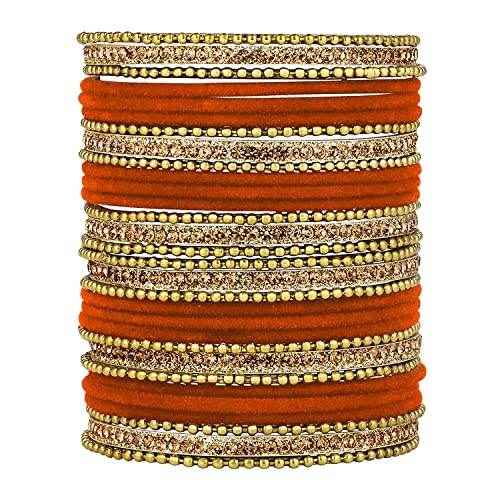 T4 Jewels Stones 18k Studded Latest Fashion Jewellery Beautiful Designer Metal Bangles Set - 72NO Orange All Bangle Sets T4 Jewels