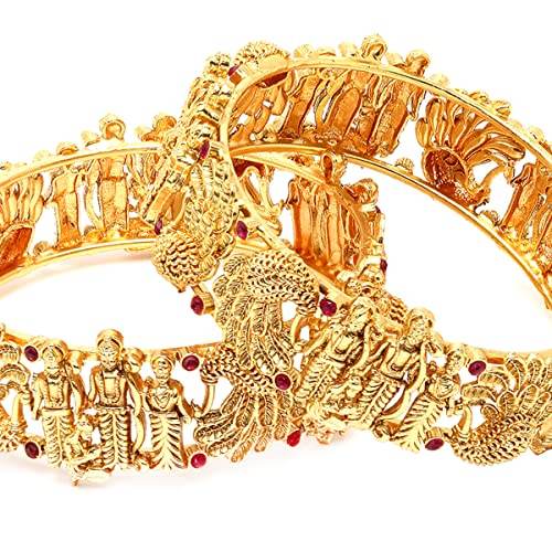 T4 Jewels Gold Plated Set of 2 Shri Ram Bangles for Women T4 Jewels