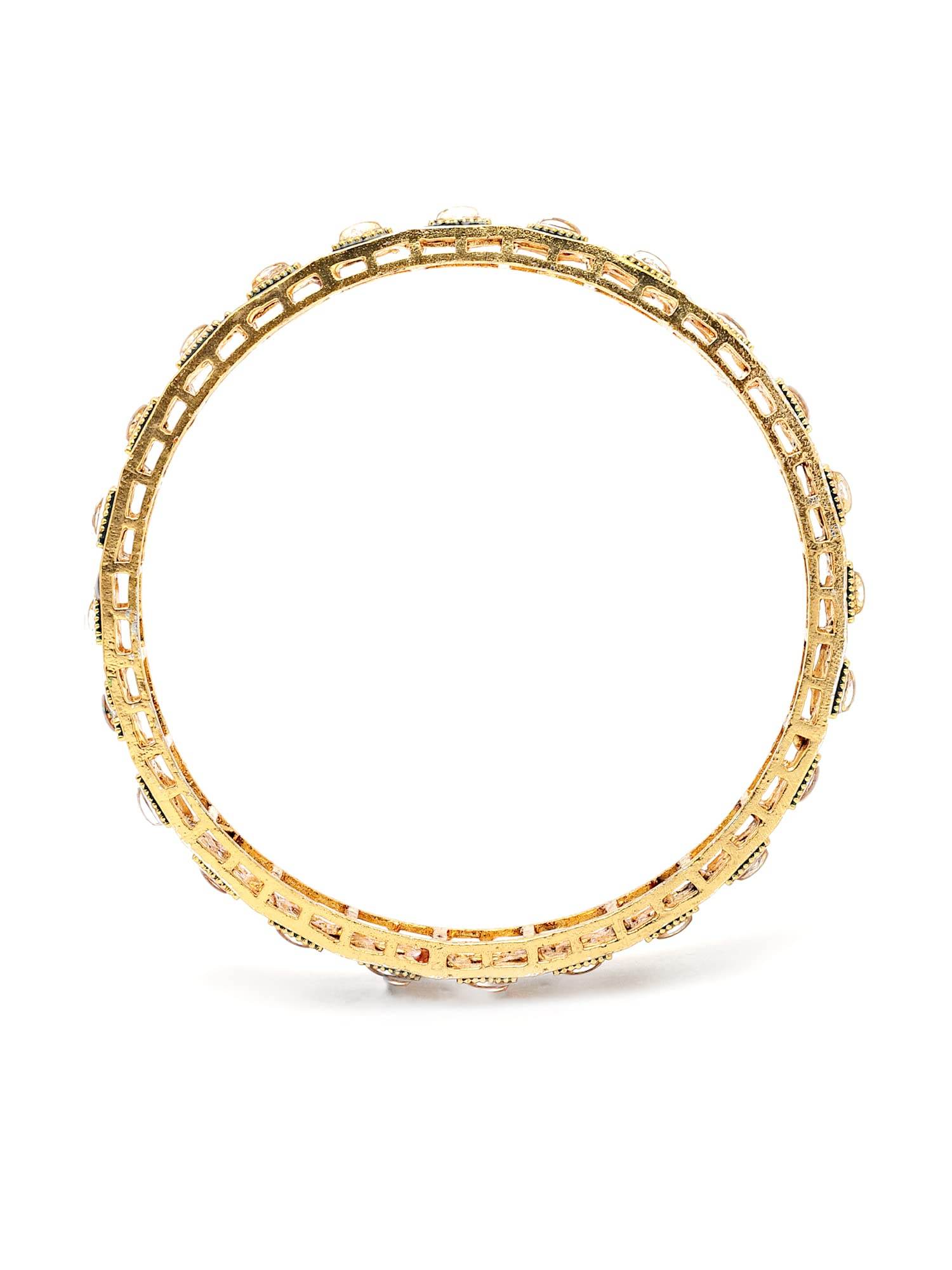 T4 Jewels Set of 4 Antique Gold Plated Green Meena Work Kundan Bangles for Women T4 Jewels