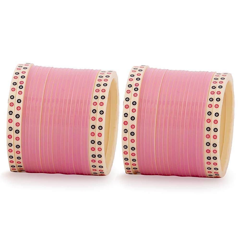 T4 Jewels PINK BRIDAL CHUDA/CHURA WITH WHITE TRADITIONAL KADAS T4 Jewels