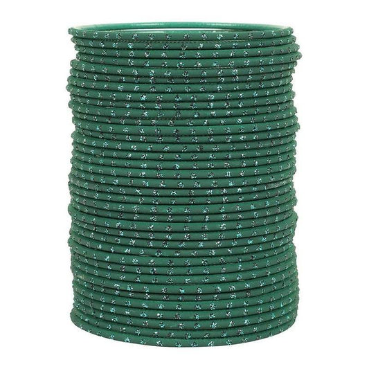 T4 Jewels Matte Dotted Finished Red/Yellow/Green/Blue/Multicolors Textured Gold Metal Bangles Set For Women & Girls (Set Of 36) Dark Green T4 Jewels