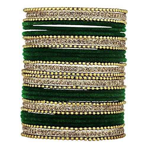 T4 Jewels Stones 18k Studded Latest Fashion Jewellery Beautiful Designer Metal Bangles Set - 72NO Green All Bangle Sets T4 Jewels