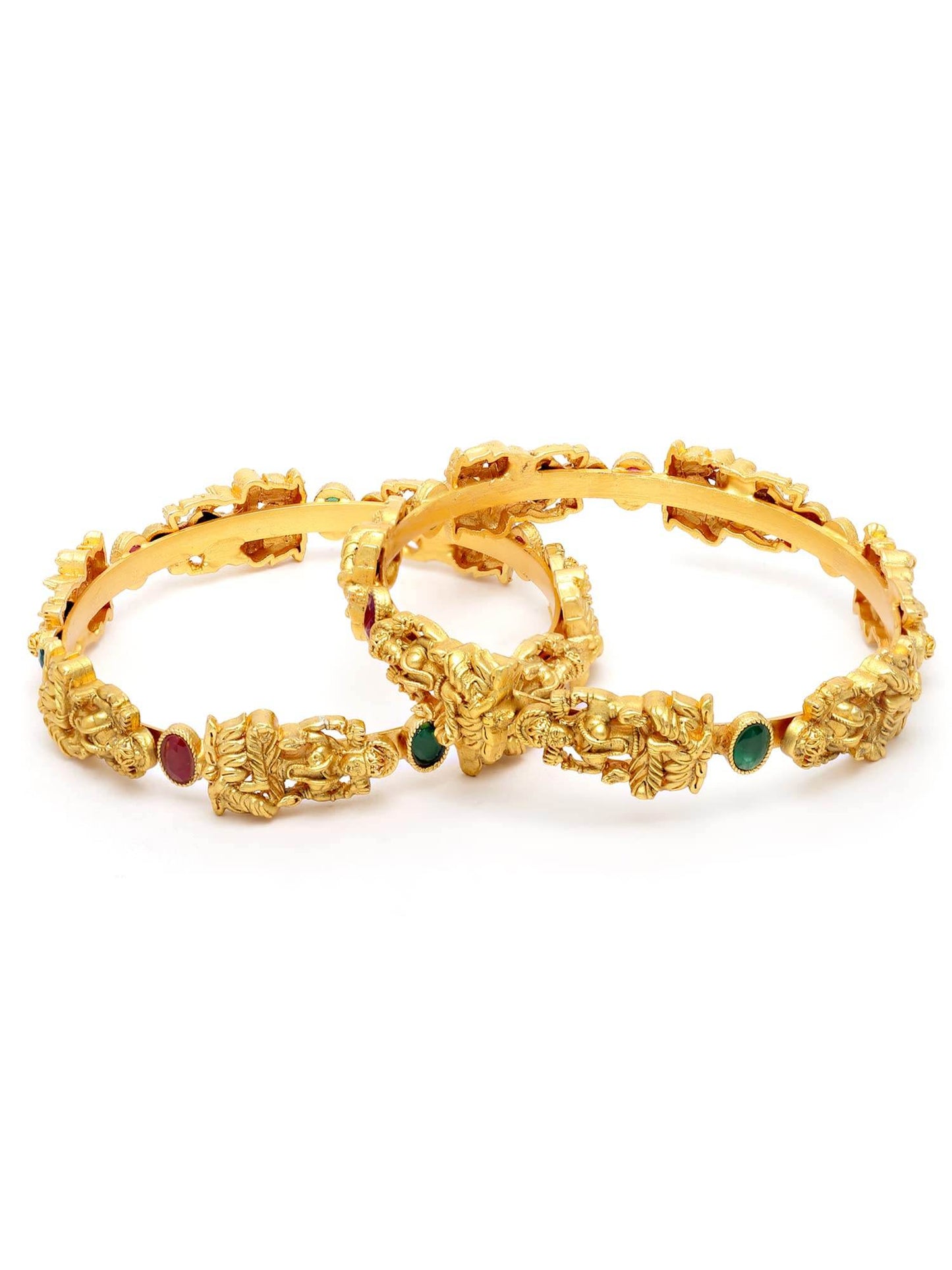 T4 Jewels Antique Gold Plated Set of 2 Mata Laxmi Rajwadi Temple Bangles for Women T4 Jewels