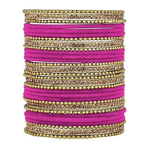 T4 Jewels Stones 18k Studded Latest Fashion Jewellery Beautiful Designer Metal Bangles Set - 72NO Hot Pink All Bangle Sets T4 Jewels