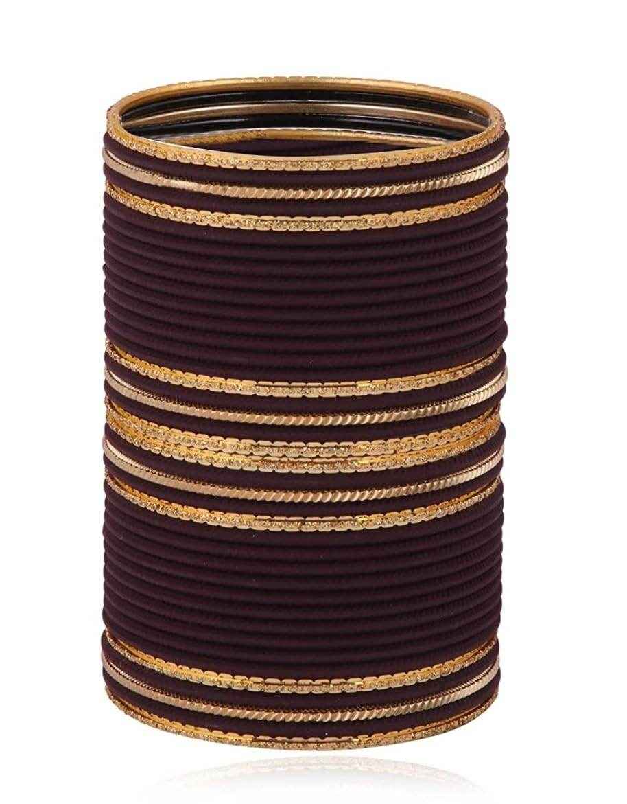 T4 Jewels Beautiful Matte Textured Red/Blue/Yellow/Green/Pink/Orange Colour Metal Bangles Set - 87NO Brown All Bangle Sets T4 Jewels