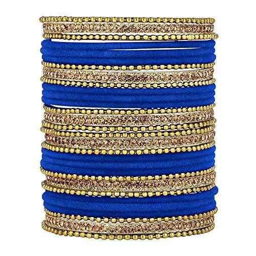 T4 Jewels Stones 18k Studded Latest Fashion Jewellery Beautiful Designer Metal Bangles Set - 72NO Blue All Bangle Sets T4 Jewels