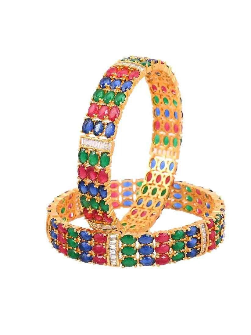 Emerald Sapphire Ruby Diamond Designer Gold Kada Bangles (AD-006) AD Bangles T4 Jewels