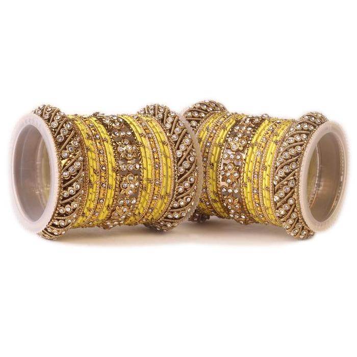 Set of 2 Traditional Colored Silk Thread Bangle Set Yellow All Bangle Sets T4 Jewels