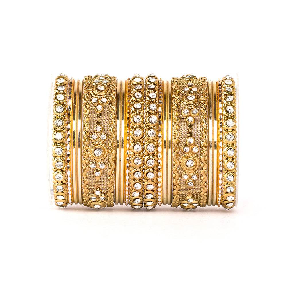 Beautiful Intricate Colored Bangle Set For Two Hands Golden All Bangle Sets T4 Jewels