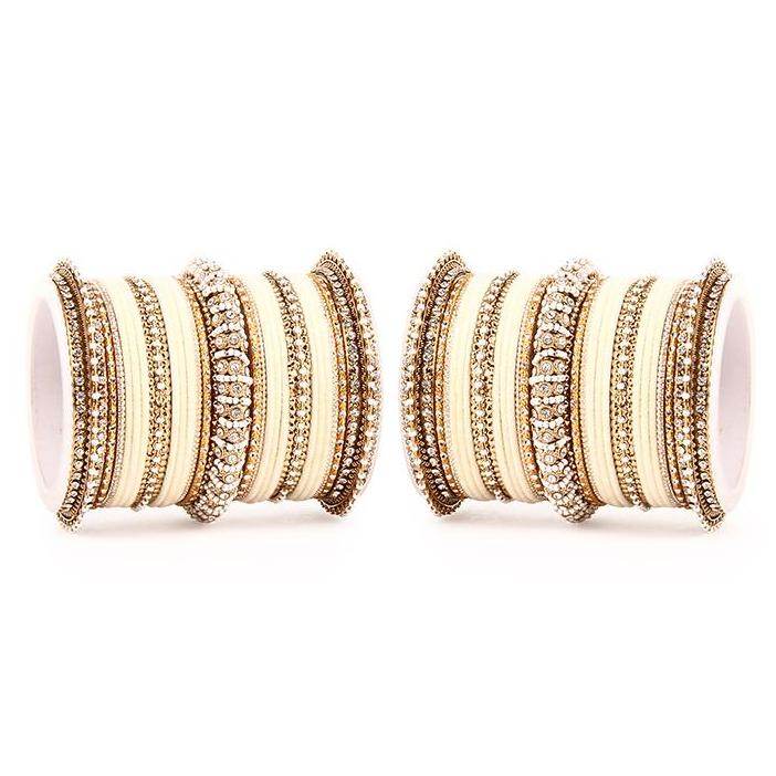 Set of 2 Beautiful Velvet Bangle And Pearl Bangle Set White All Bangle Sets T4 Jewels