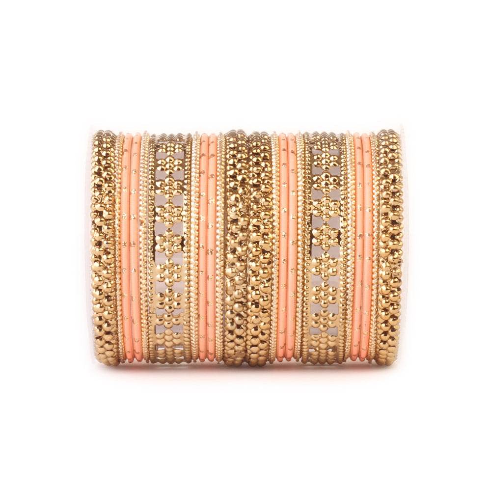 Colored Daily Wear Bangle Set With Flower Jaali Work Peach All Bangle Sets T4 Jewels
