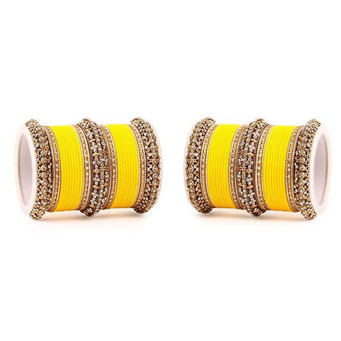 Set of 2 Bridal Matte Textured Bangle Set Yellow All Bangle Sets T4 Jewels
