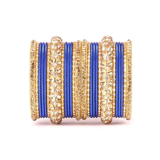 Traditional Shining Bangle Set For Women With Lac And Golden Stone Blue All Bangle Sets T4 Jewels