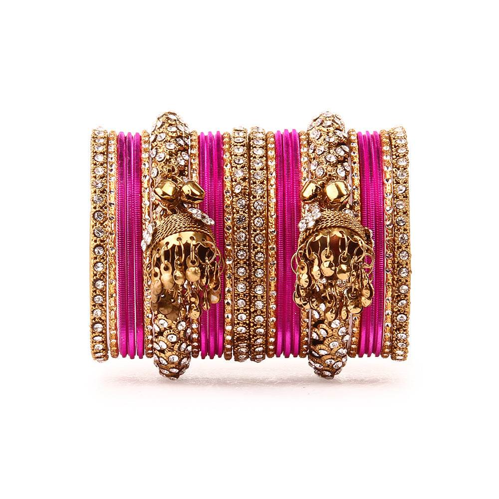 Traditional Shining Jhumki Bangle Set For Two Hands By T4 Jewels Dark Pink All Bangle Sets T4 Jewels