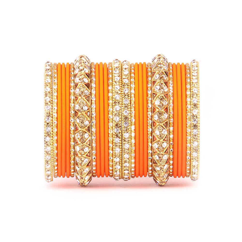 Antique Lac Bracelet With Matte Finish Bangle Set For Women Orange All Bangle Sets T4 Jewels