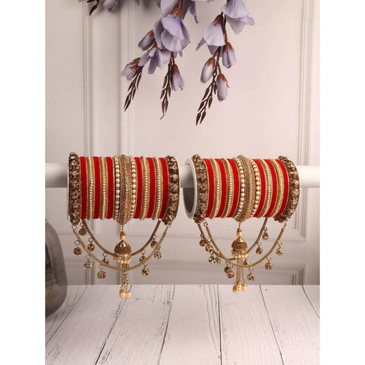 Bridal Jhoola Style Bangle set for two hands by T4 Jewels Red All Bangle Sets T4 Jewels