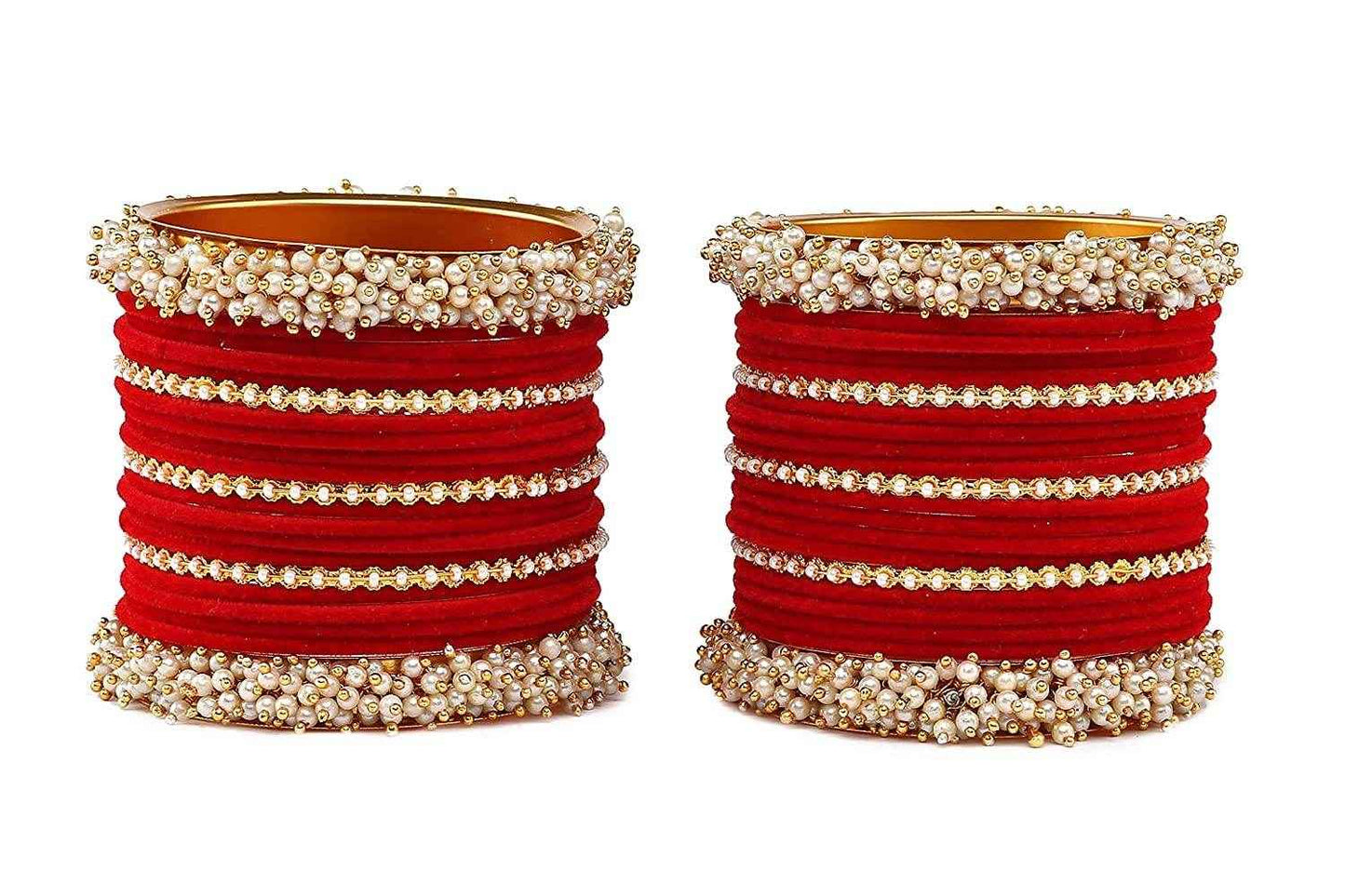 T4 Jewels Stylish Latest Collection Fashion Jewellery Pearl And Stone Glossy Finished Metal Bangles Set - 70NO All Bangle Sets T4 Jewels