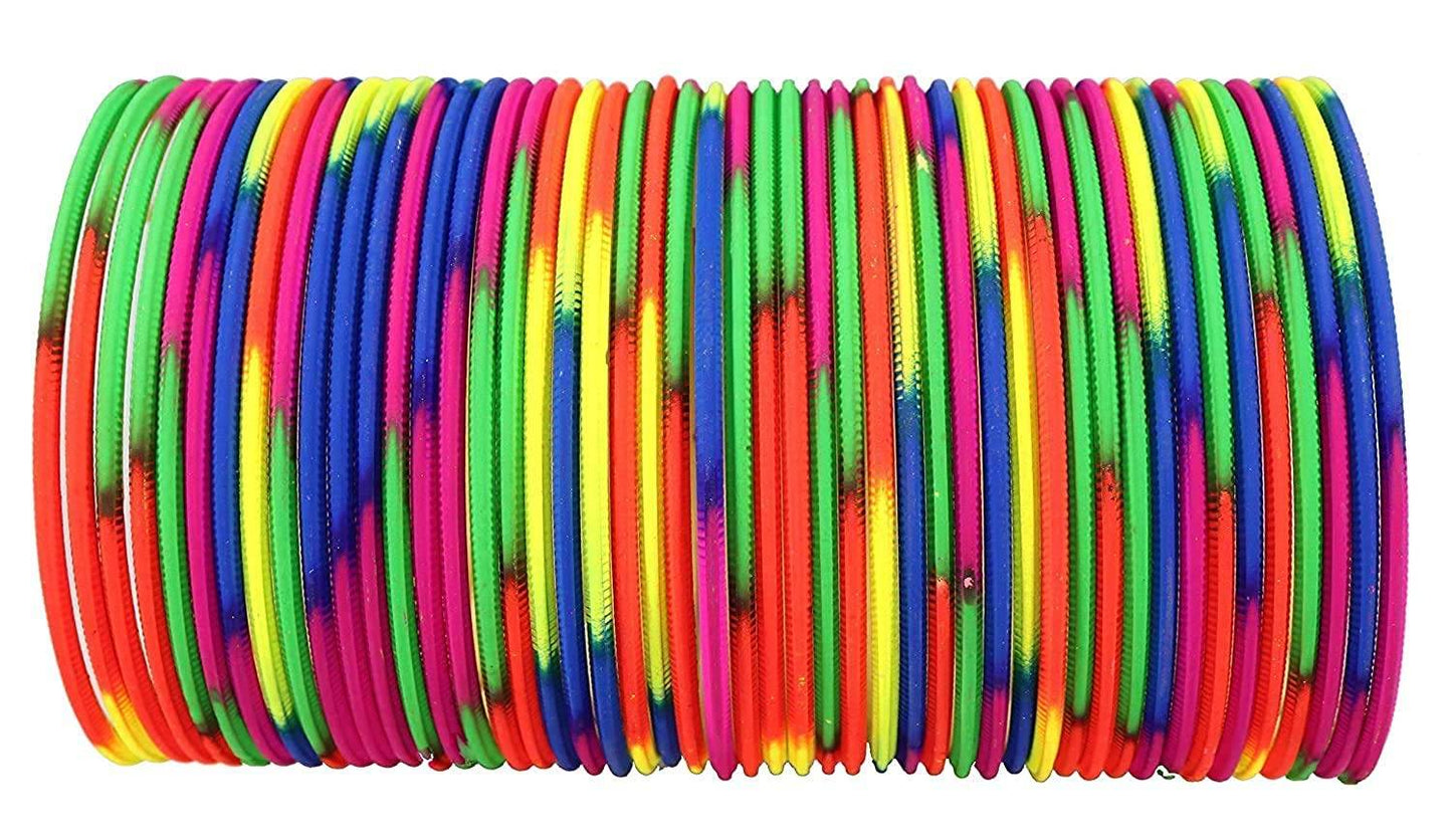 T4 Jewels Matte Desighn Neon Colour Branded Bangles Set For Women And Girls - (Pack Of 48 Bangles) - BD Multi-Colour Metal Bangles T4 Jewels