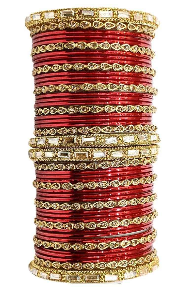 T4 Jewels 18k Gold Plated Drop Design Beautiful Stylish Fashion Jewellery Glass Bangles Set - 78NO All Bangle Sets T4 Jewels