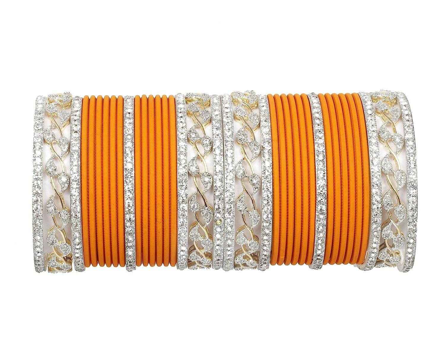 T4 Jewels AD Stones Studded Gold & Silver Plated Beautiful Bangles Set Bridal Chuda - 103NO Haldi All Bangle Sets T4 Jewels