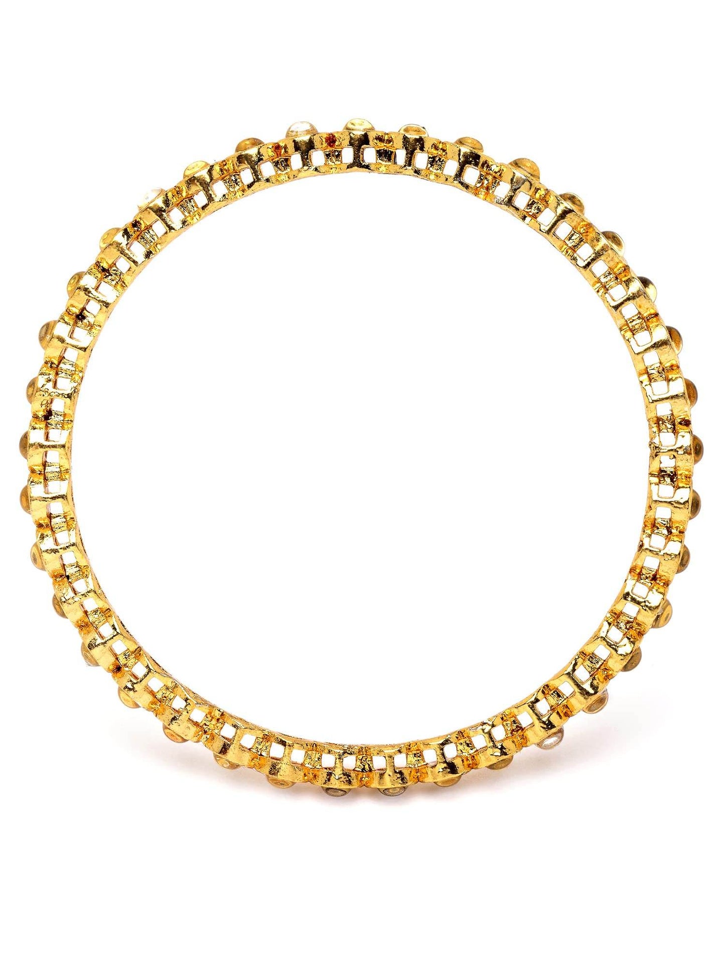 T4 Jewels Set of 4 Gold Plated Round Shape White Kundan Studded Bangles for Women T4 Jewels