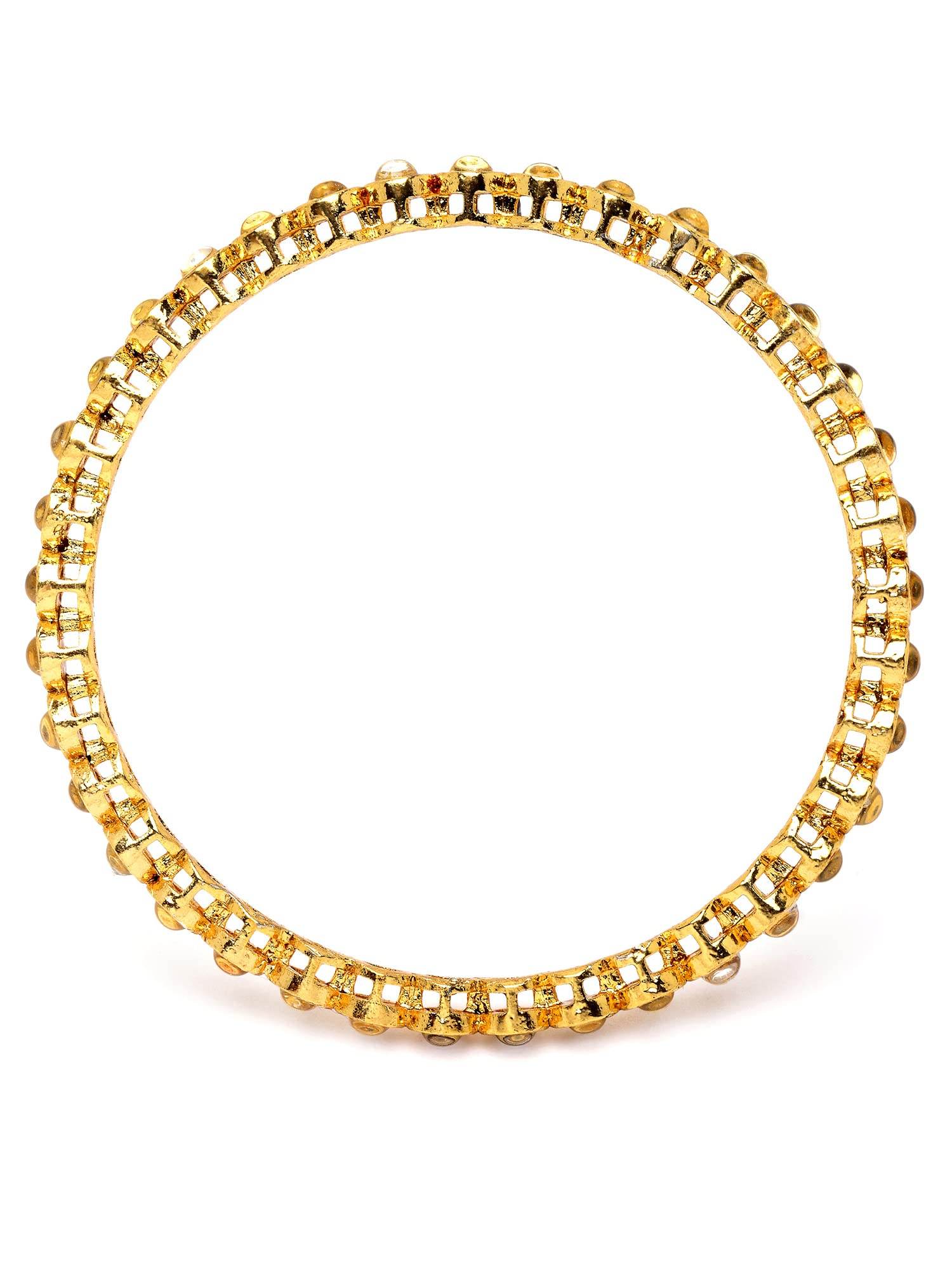 T4 Jewels Set of 4 Gold Plated Round Shape White Kundan Studded Bangles for Women T4 Jewels