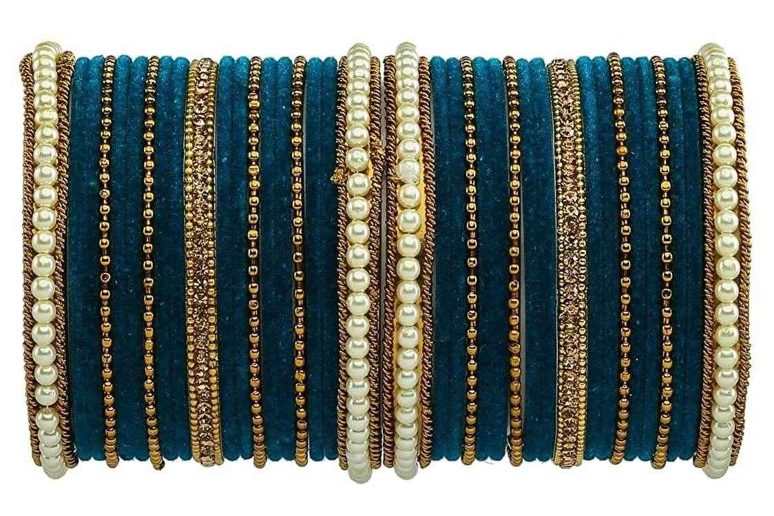 T4 Jewels Gold Plated Beautiful Fashion Jewellery Brass Metal Bangles Set(Set For 2 Hand) - 61NO Navy Blue All Bangle Sets T4 Jewels