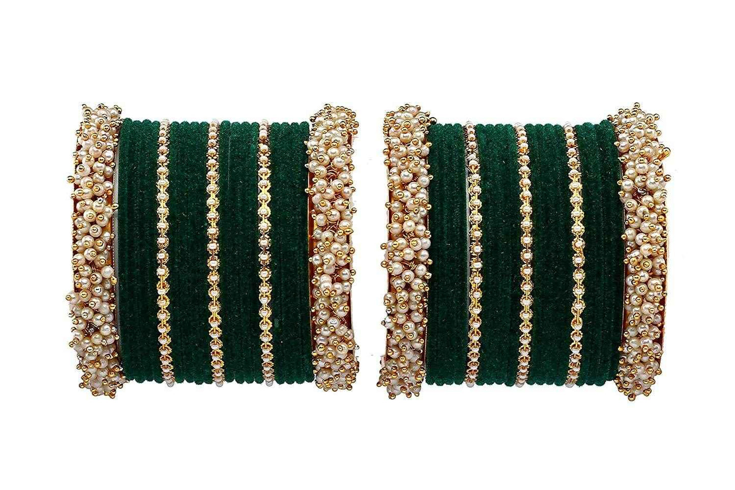 T4 Jewels Stylish Latest Collection Fashion Jewellery Pearl And Stone Glossy Finished Metal Bangles Set - 70NO Dark Green All Bangle Sets T4 Jewels