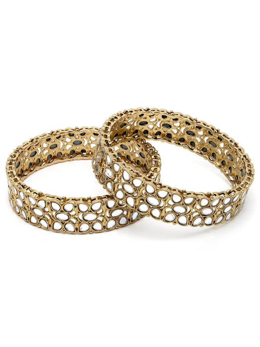 T4 Jewels Set of 2 Antique Gold Plated Kundan and Mirror Work Bangles for Women 2.6 T4 Jewels