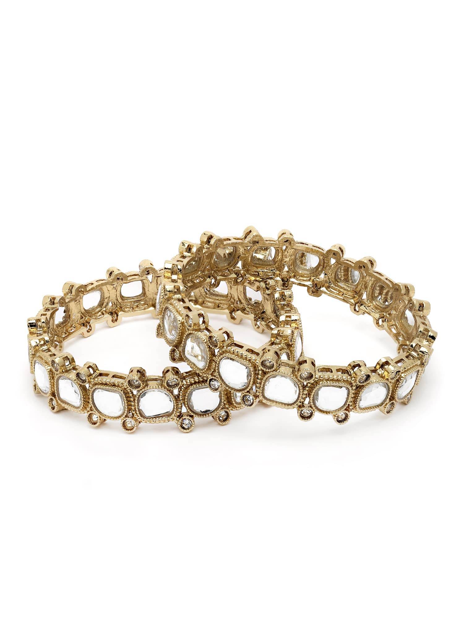 T4 Jewels Set of 2 Antique Gold Plated Mirror Work Kundan Bangles for Women 2.4 T4 Jewels