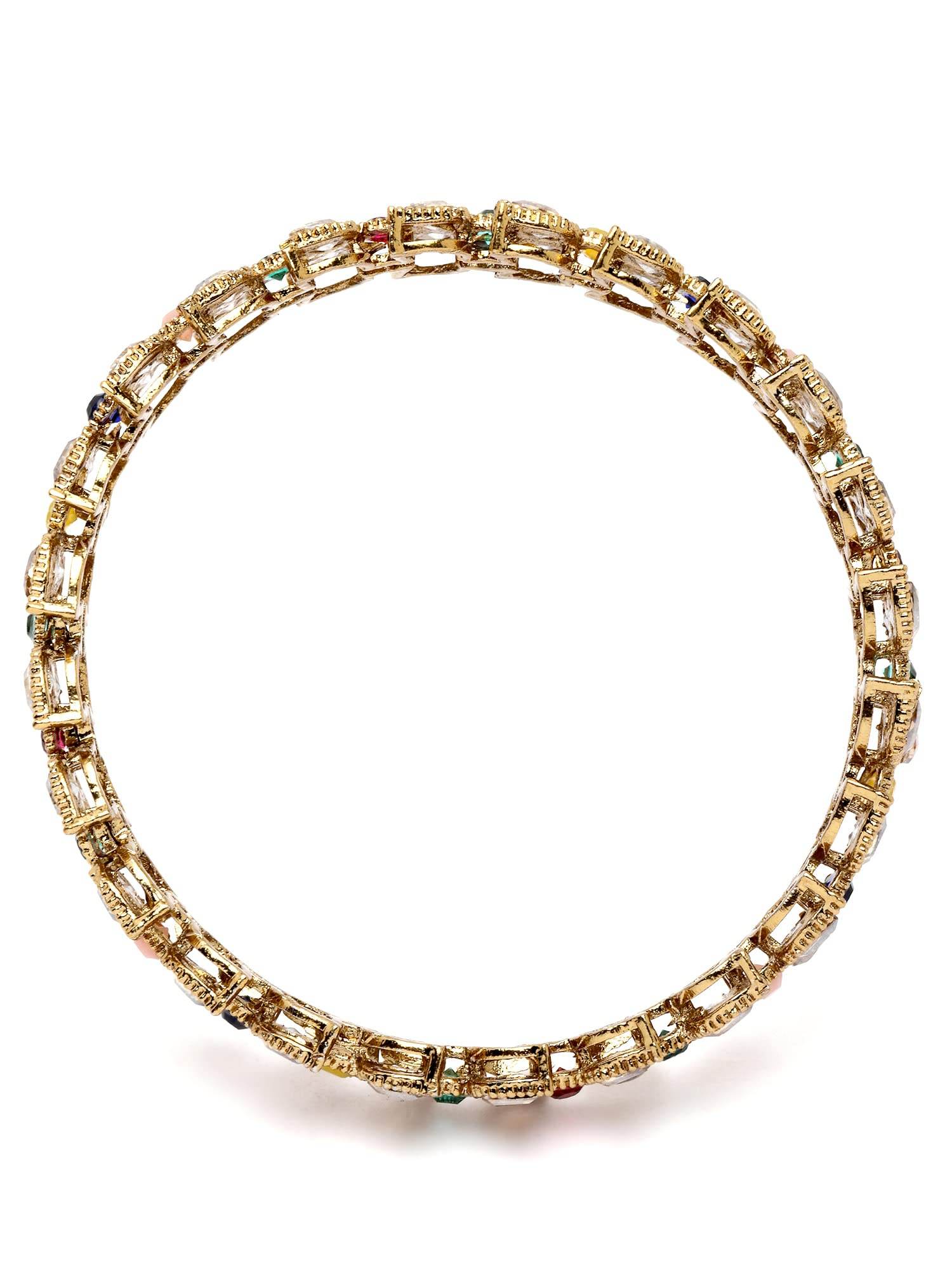 T4 Jewels Set of 2 Antique Gold Plated Multicolor Kundan Rajwadi Bangles for Women T4 Jewels