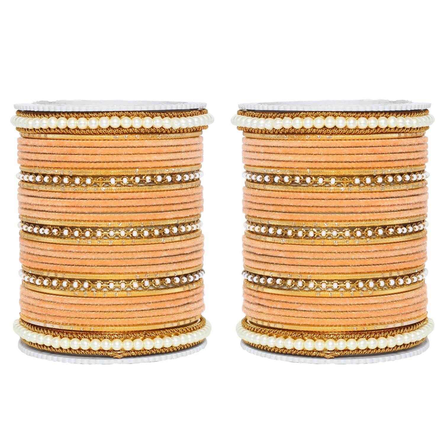 T4 Jewels Glossy Finish Beads Studded Latest Fashion Jewellery Stylish Bangles Set - 104NO Peach All Bangle Sets T4 Jewels
