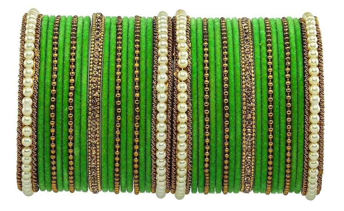 T4 Jewels Gold Plated Beautiful Fashion Jewellery Brass Metal Bangles Set(Set For 2 Hand) - 61NO Parrot Green All Bangle Sets T4 Jewels