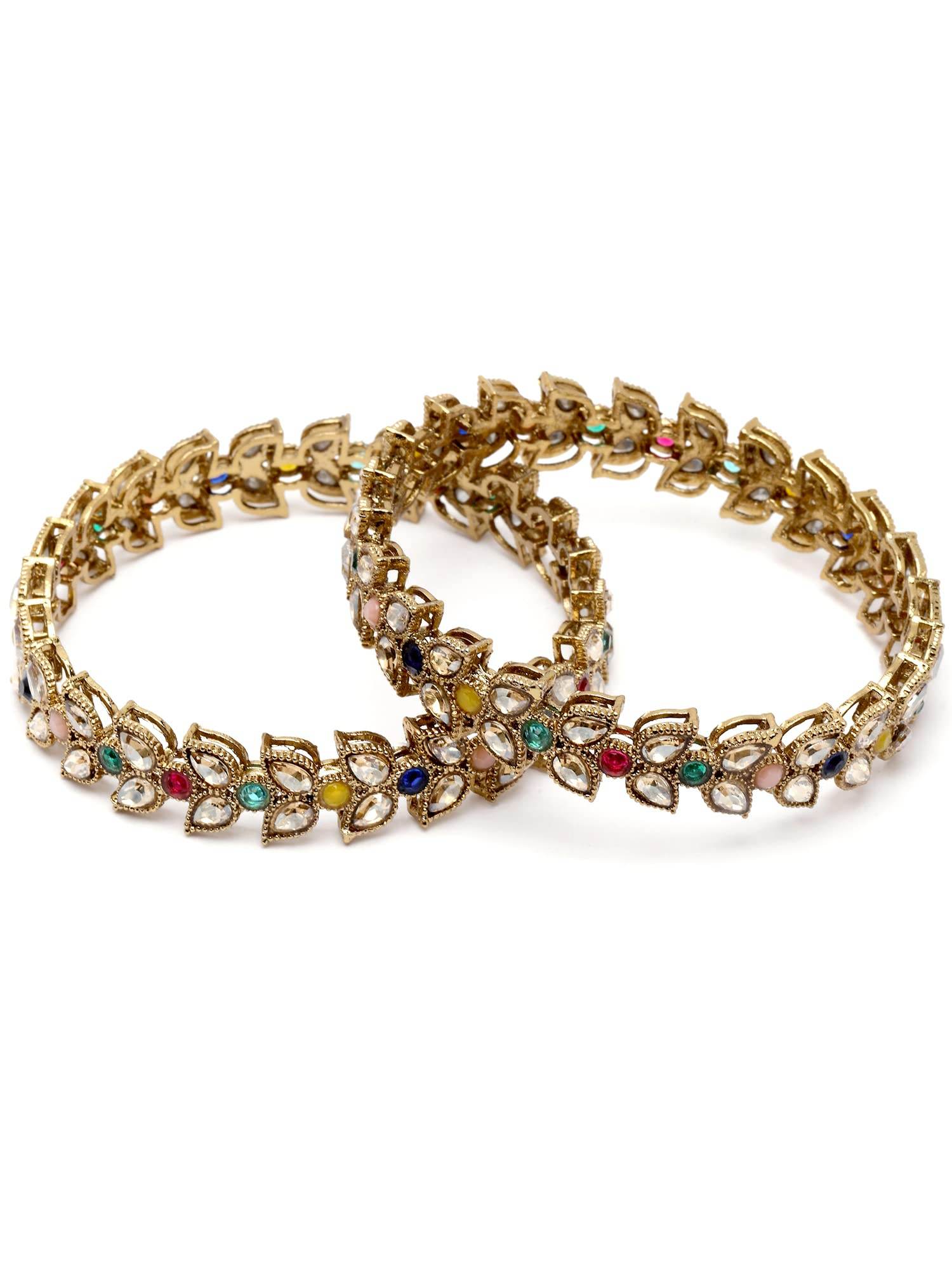 T4 Jewels Set of 2 Antique Gold Plated Multicolor Kundan Rajwadi Bangles for Women T4 Jewels