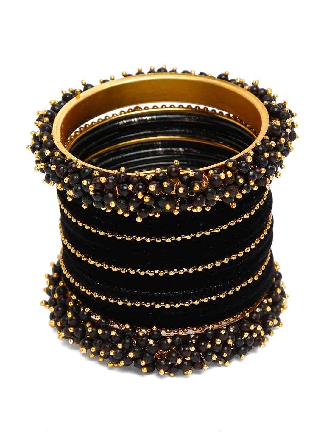 T4 Jewels Fashion Latest Gold Plated Set of 23 Stylish Traditional Bangle for Women - 4NO Black All Bangle Sets T4 Jewels
