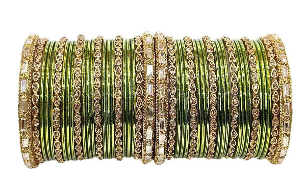 T4 Jewels 18k Gold Plated Drop Design Beautiful Stylish Fashion Jewellery Glass Bangles Set - 78NO Mehandi All Bangle Sets T4 Jewels