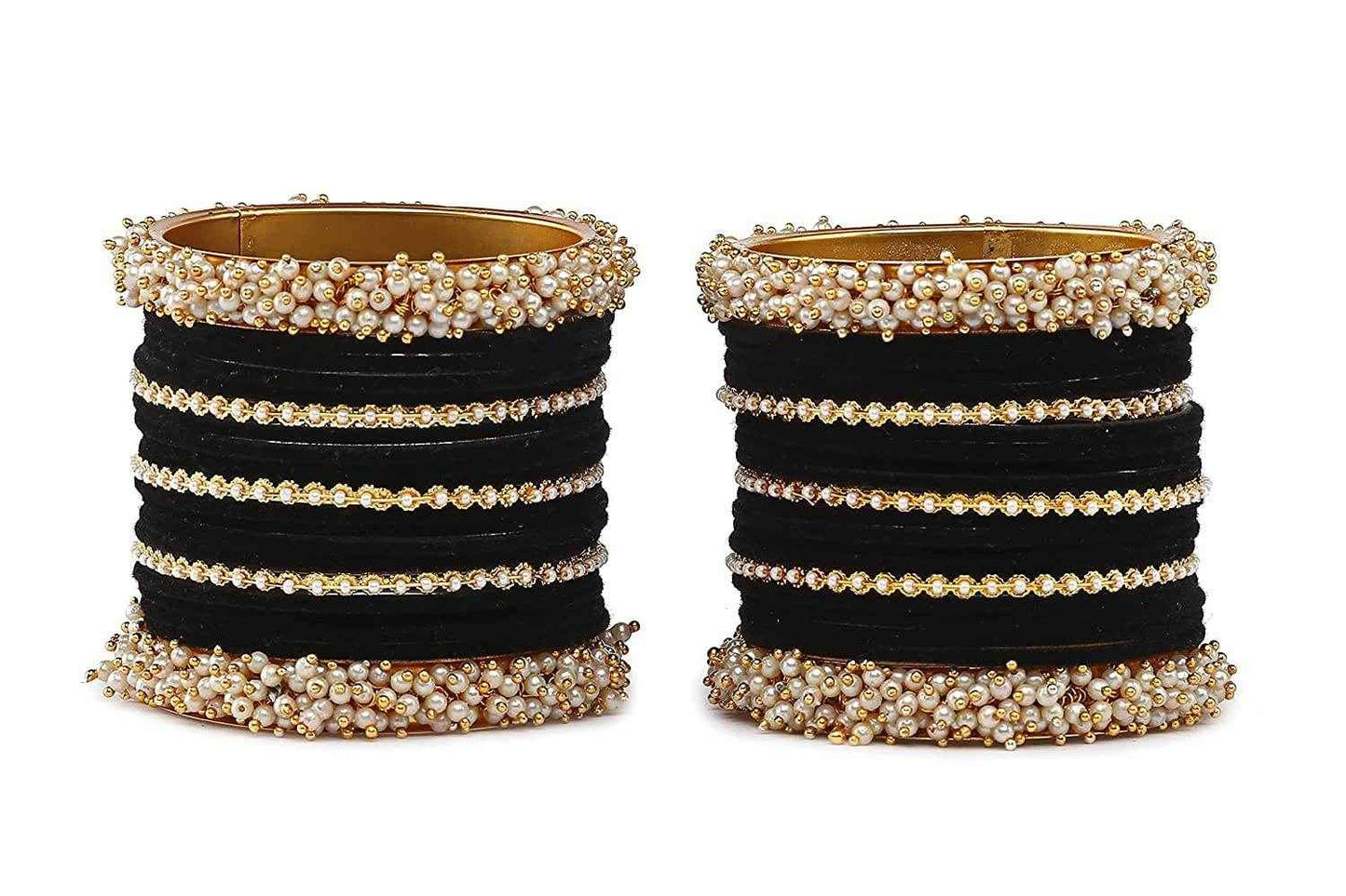 T4 Jewels Stylish Latest Collection Fashion Jewellery Pearl And Stone Glossy Finished Metal Bangles Set - 70NO All Bangle Sets T4 Jewels