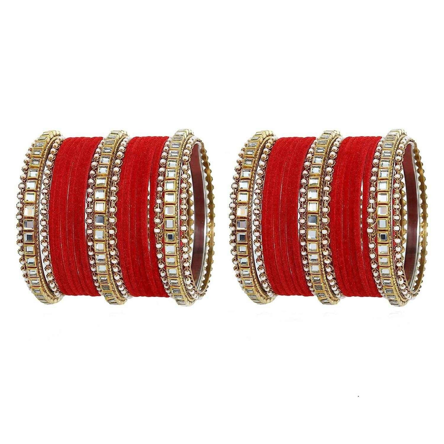 T4 Jewels Stones Studded Latest Fashion Jewellery Kundan Glossy Velvet Metal Bangles Set - 105NO Red All Bangle Sets T4 Jewels