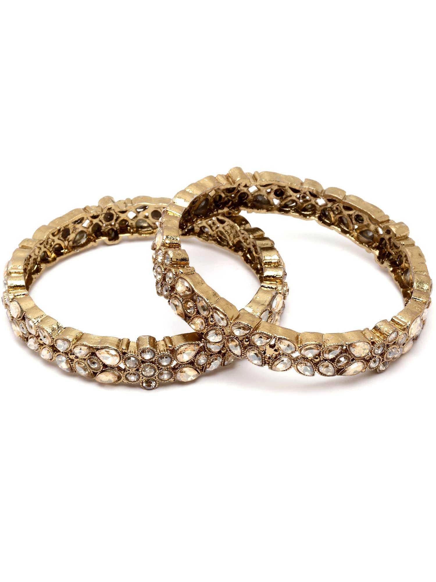 T4 Jewels Set of 2 Antique Gold Plated Floral Shape Kundan Rajwadi Bangles for Women T4 Jewels