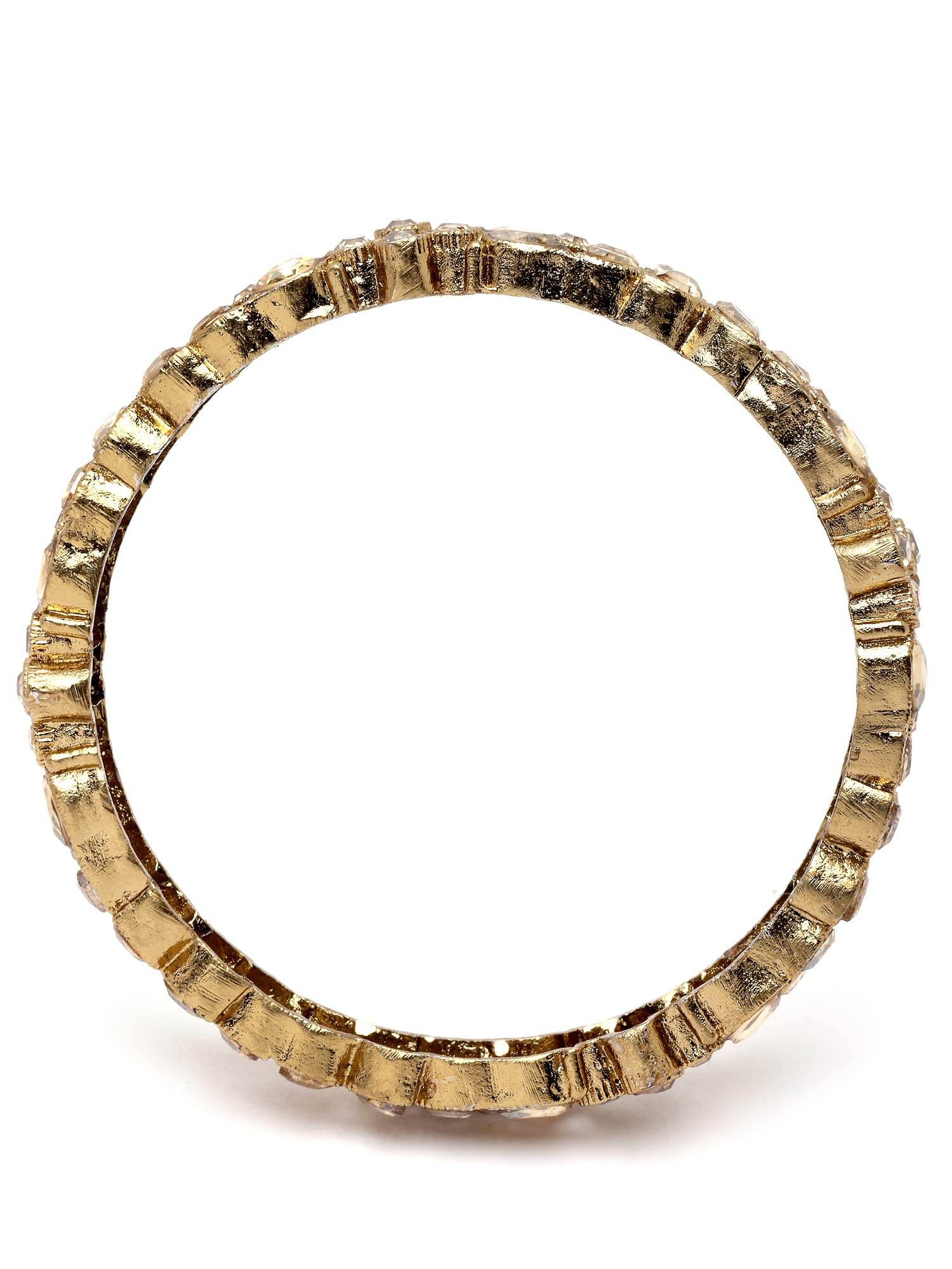 T4 Jewels Set of 2 Antique Gold Plated Floral Shape Kundan Rajwadi Bangles for Women T4 Jewels