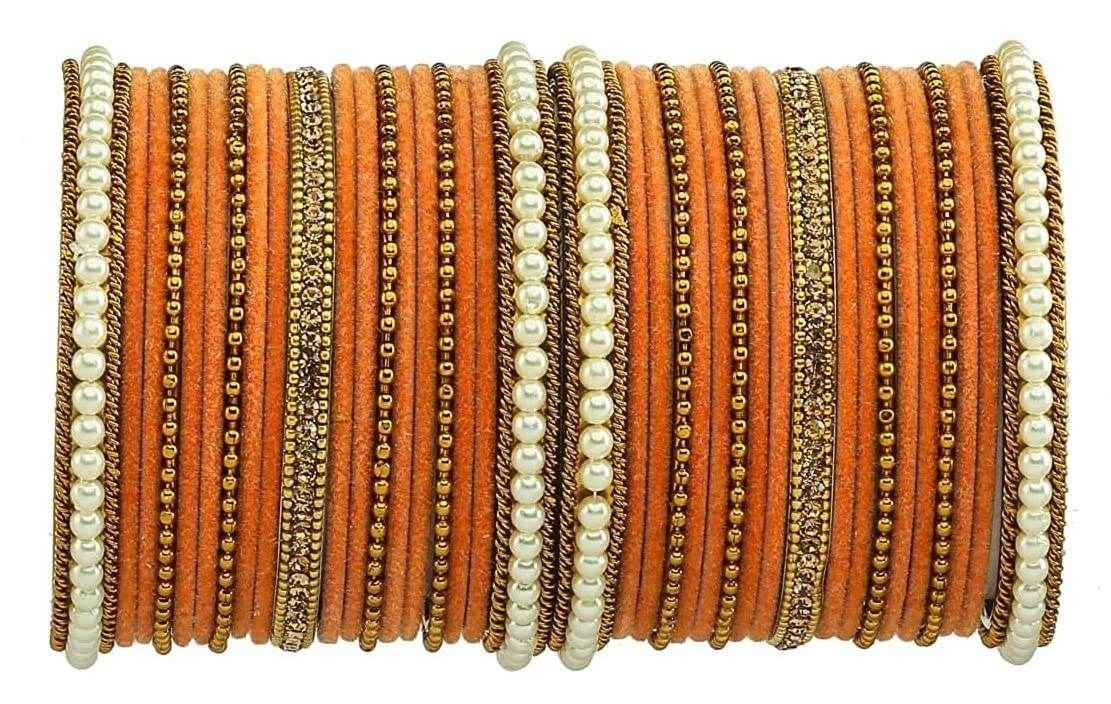 T4 Jewels Gold Plated Beautiful Fashion Jewellery Brass Metal Bangles Set(Set For 2 Hand) - 61NO Peach All Bangle Sets T4 Jewels