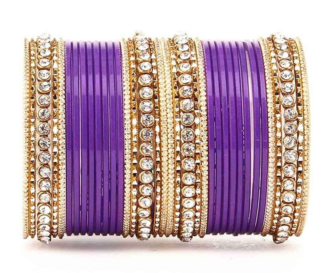 T4 Jewels 18k Gold Plated Textured Fashionable Fashion Jewellery Metal Bangles Set - 84NO Purple 2.4 Inches All Bangle Sets T4 Jewels