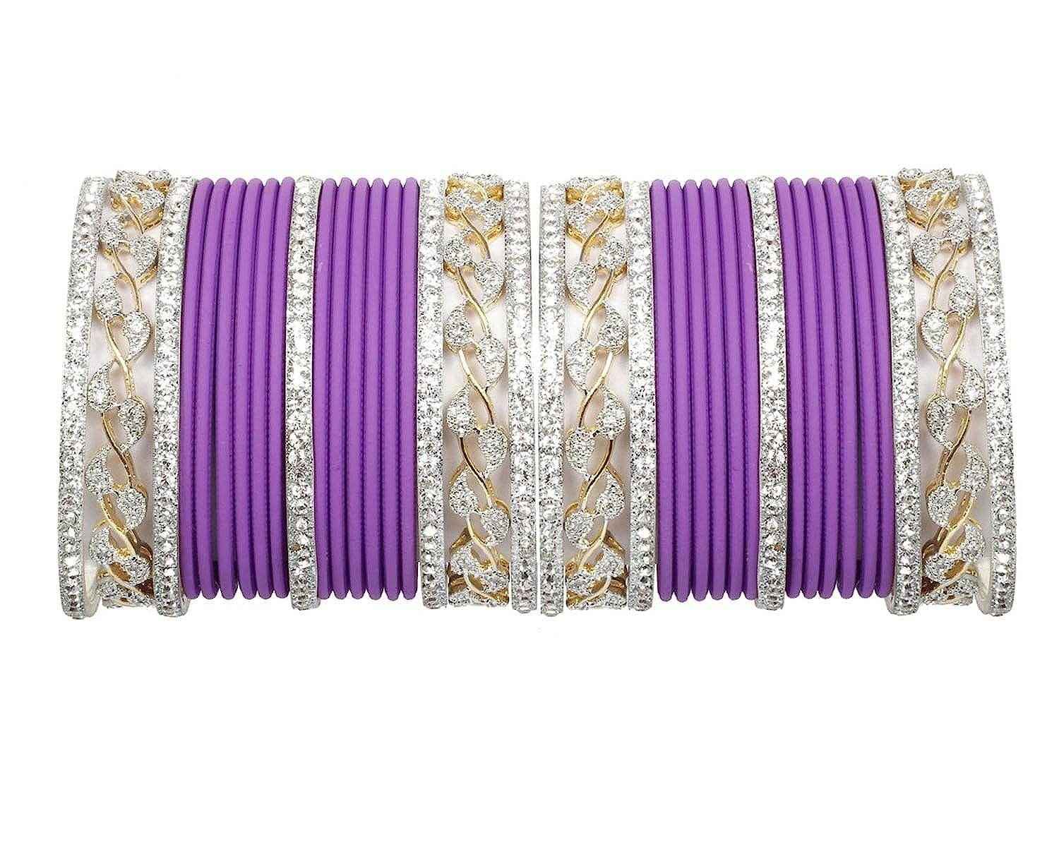 T4 Jewels AD Stones Studded Gold & Silver Plated Beautiful Bangles Set Bridal Chuda - 103NO Purple All Bangle Sets T4 Jewels