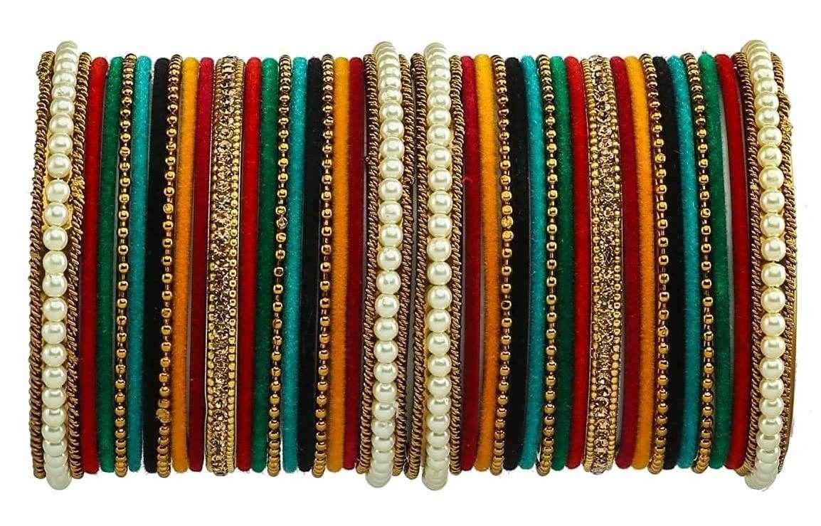 T4 Jewels Gold Plated Beautiful Fashion Jewellery Brass Metal Bangles Set(Set For 2 Hand) - 61NO Multi-Colour All Bangle Sets T4 Jewels