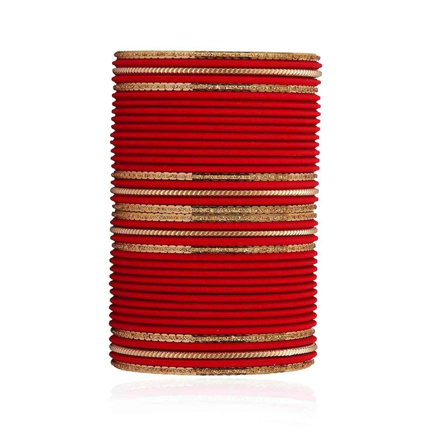 T4 Jewels Beautiful Matte Textured Red/Blue/Yellow/Green/Pink/Orange Colour Metal Bangles Set - 87NO Red All Bangle Sets T4 Jewels