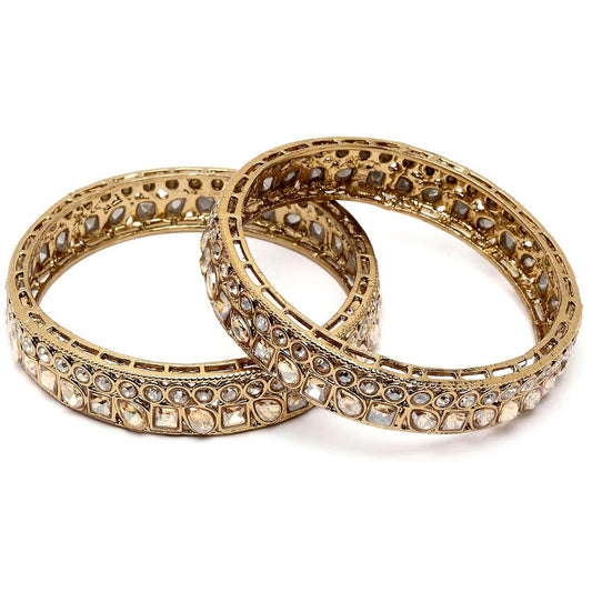 T4 Jewels Set of 2 Golden Kundan Studded Antique Gold Plated Bangles for Women T4 Jewels