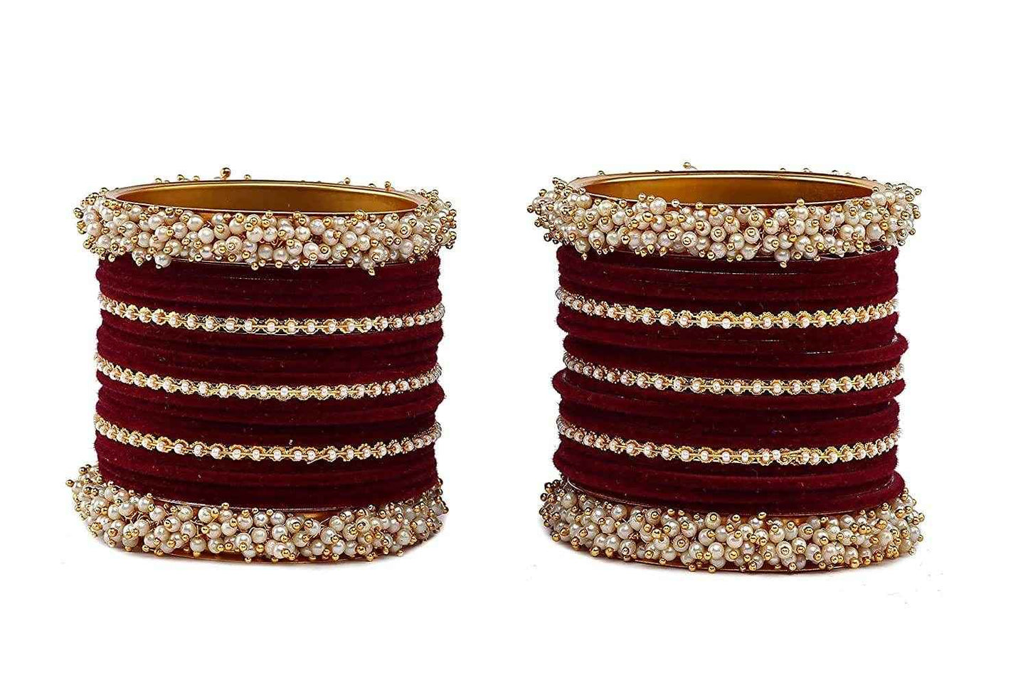 T4 Jewels Stylish Latest Collection Fashion Jewellery Pearl And Stone Glossy Finished Metal Bangles Set - 70NO All Bangle Sets T4 Jewels