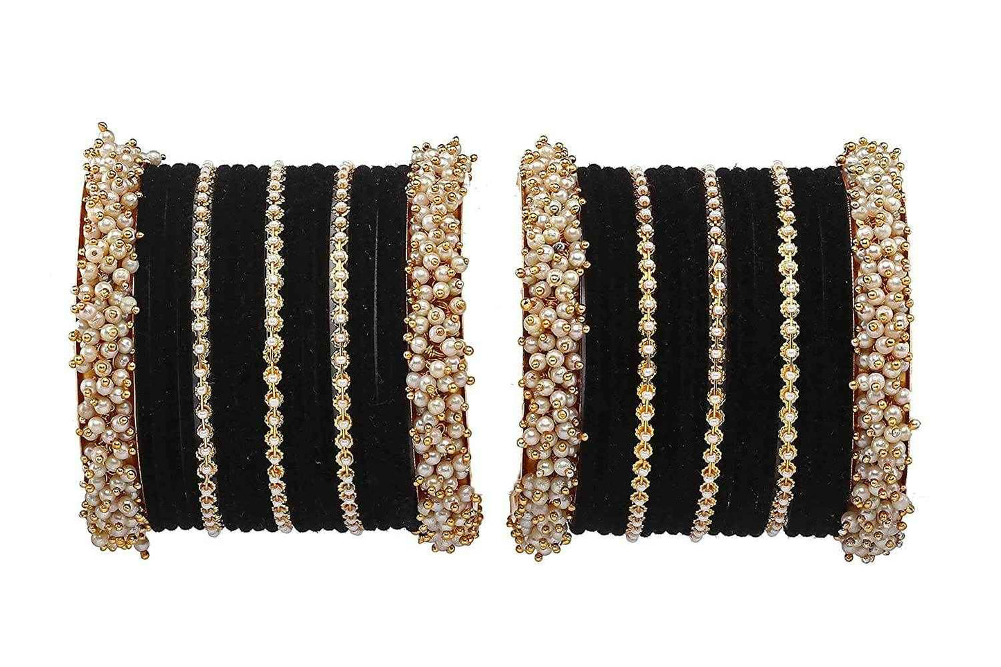 T4 Jewels Stylish Latest Collection Fashion Jewellery Pearl And Stone Glossy Finished Metal Bangles Set - 70NO Black All Bangle Sets T4 Jewels