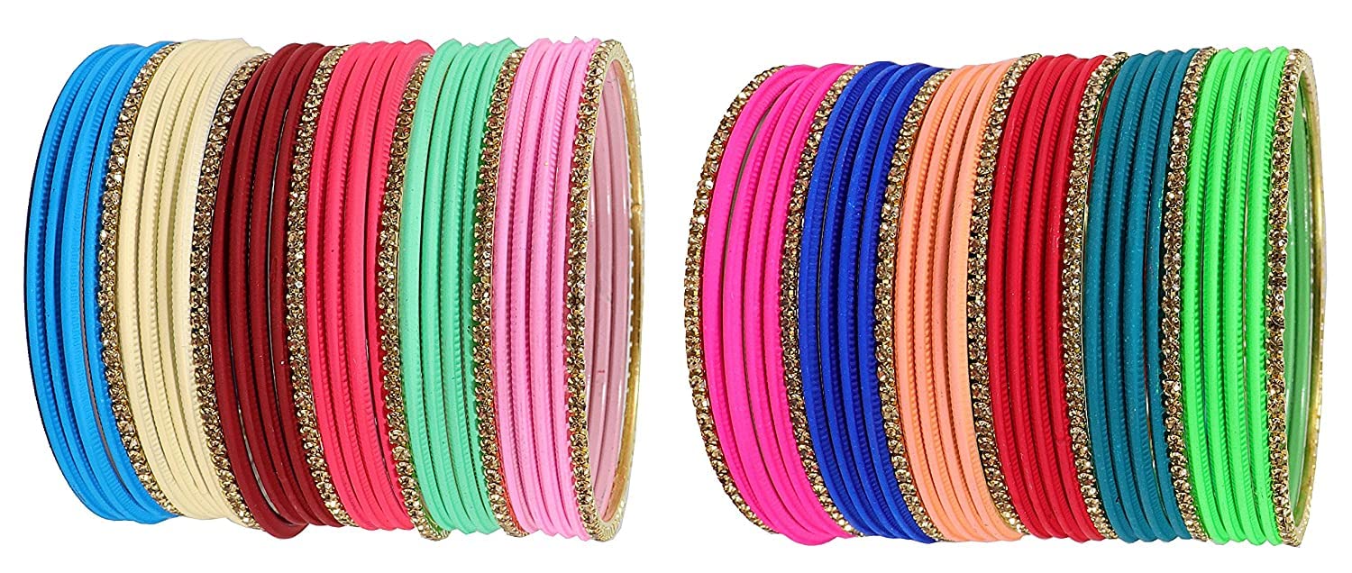 T4 Jewels Stylish Multi colour Metal Bangles set| Fancy Multicolour Bangles for women | Metal Chudi Set For Women | Women's Bangles Multicolour-Design-4 T4 Jewels